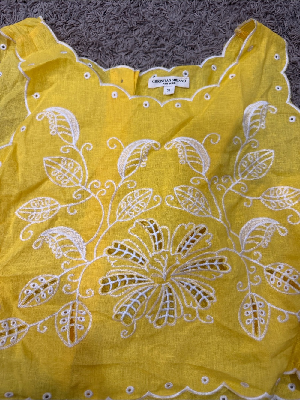 Christian Siriano Yellow Linen Embroidered Scallop Cami